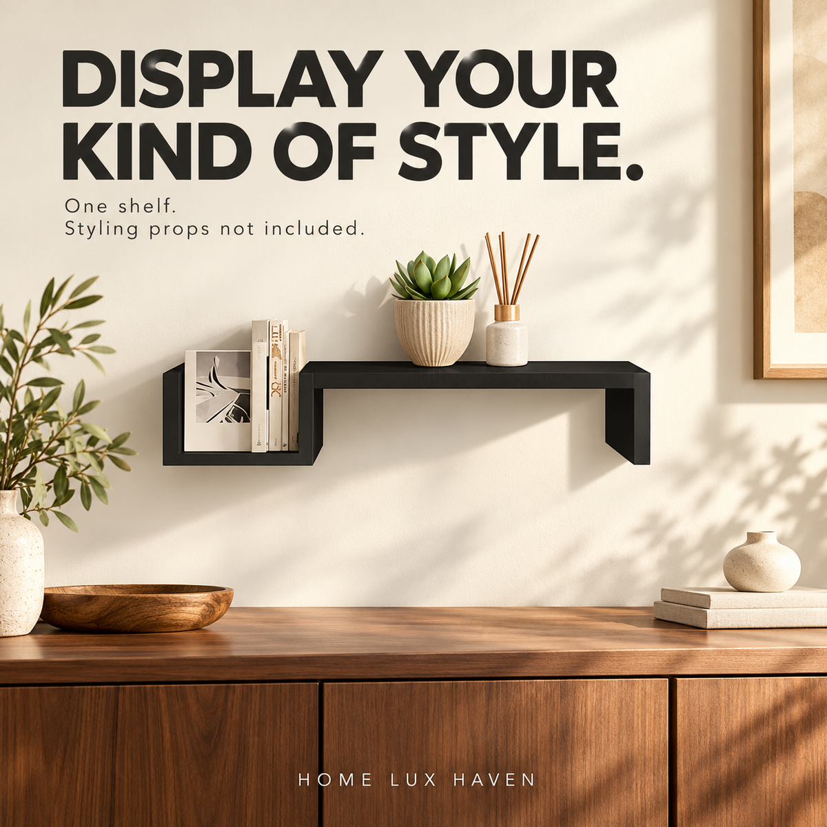 Modern S-Shaped Floating Wall Shelf (25 in), Black - advertising image 02
