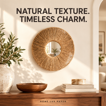 Boho Woven Jute Rope Round Wall Mirror - advertising image 01