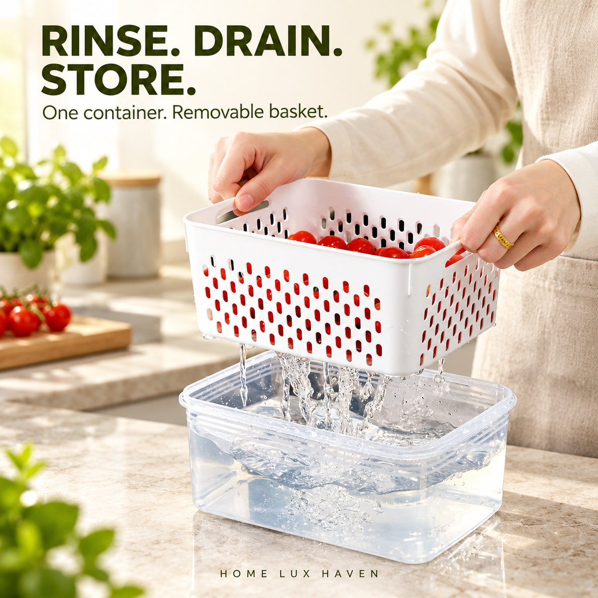 Produce Saver Container with Removable Drain Basket (3.3L) - advertising image 02