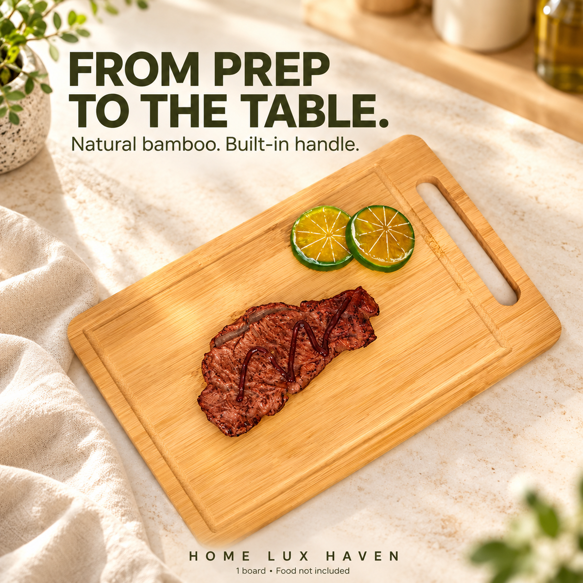 Natural Bamboo Cutting Board with Juice Groove – 12 x 8 in Kitchen Chopping Board - advertising image 02