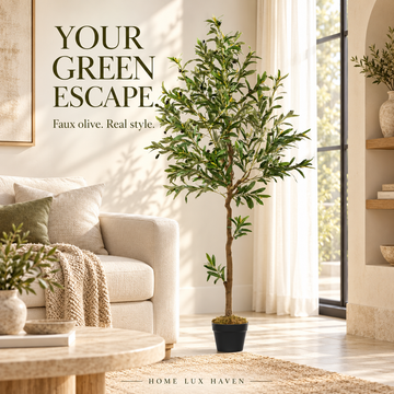 Artificial Olive Tree in Black Pot – Faux Indoor Olive Plant with Natural Wood Trunk, 5–8 ft - advertising image 01