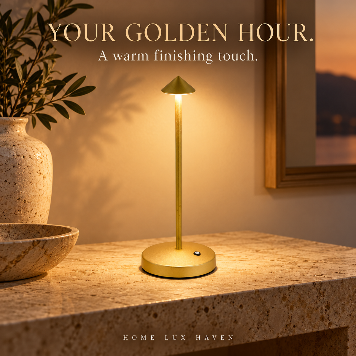 Cordless Rechargeable Mushroom Table Lamp – Gold - advertising image 01