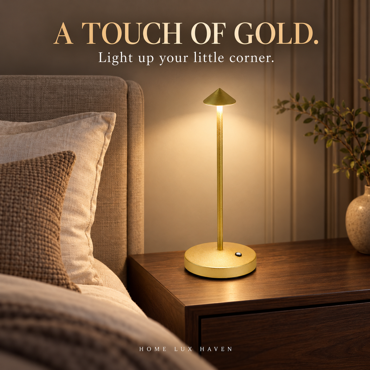 Cordless Rechargeable Mushroom Table Lamp – Gold - advertising image 02