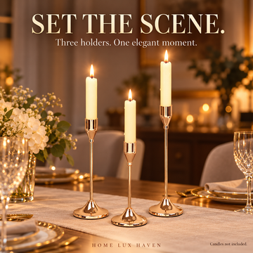 Rose Gold Taper Candlestick Holders, Set of 3 - advertising image 01
