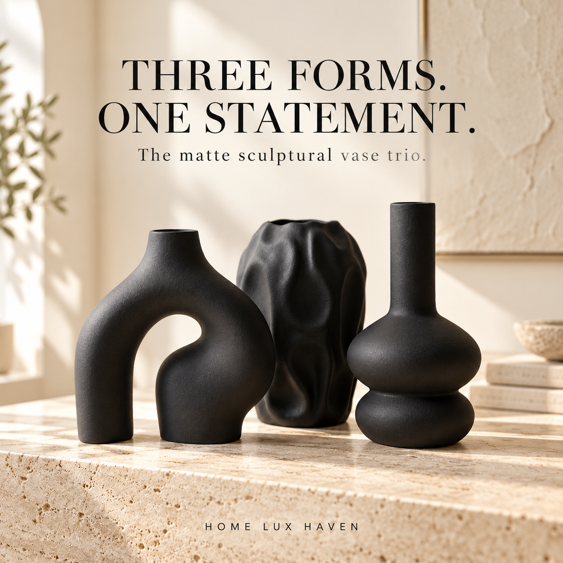 Matte Sculptural Vase Set of 3 - advertising image 01