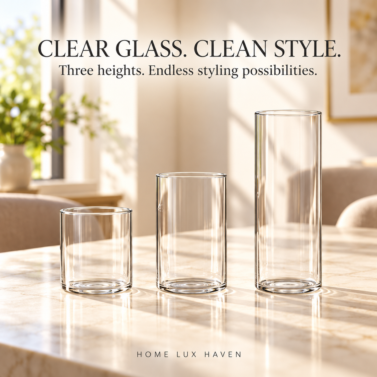 Clear Glass Cylinder Candle Holders, Set of 3 - advertising image 01