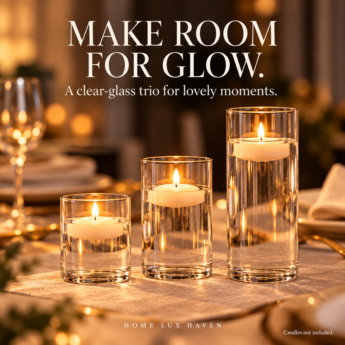 Clear Glass Cylinder Candle Holders, Set of 3 - advertising image 01