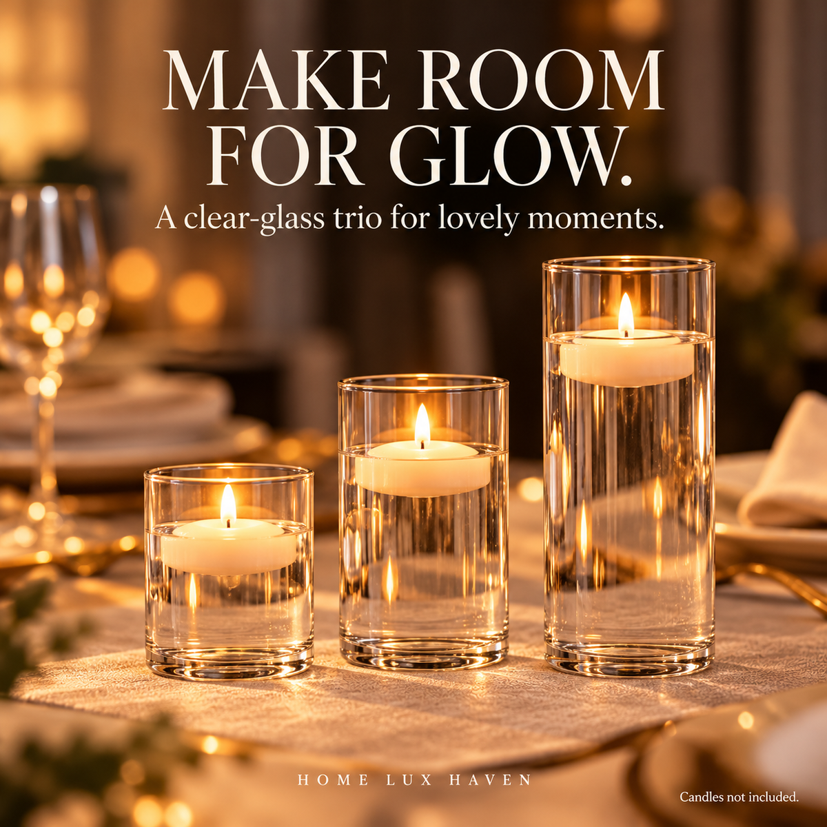 Clear Glass Cylinder Candle Holders, Set of 3 - advertising image 02