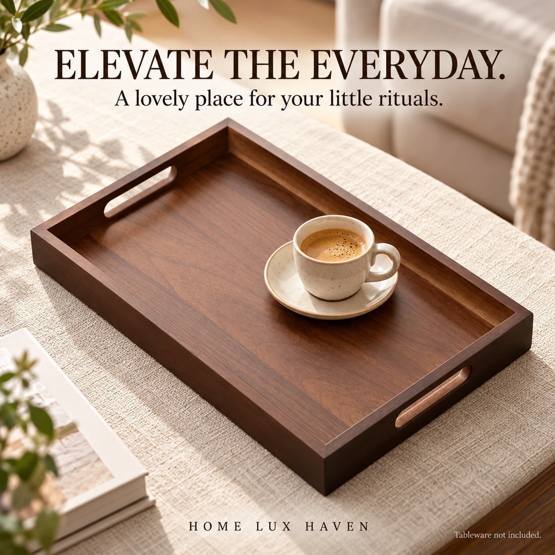 Walnut Finish Bamboo Serving Tray with Handles - advertising image 01