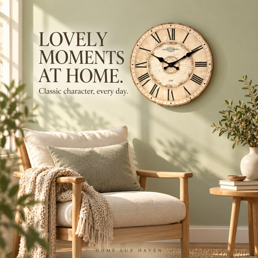 Vintage Farmhouse Roman Numeral Wall Clock - advertising image 01