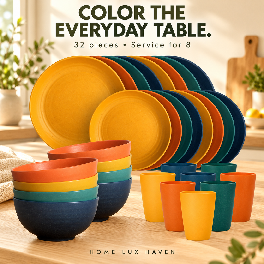 32-Piece Unbreakable Wheat Straw Dinnerware Set, Service for 8 - advertising image 01