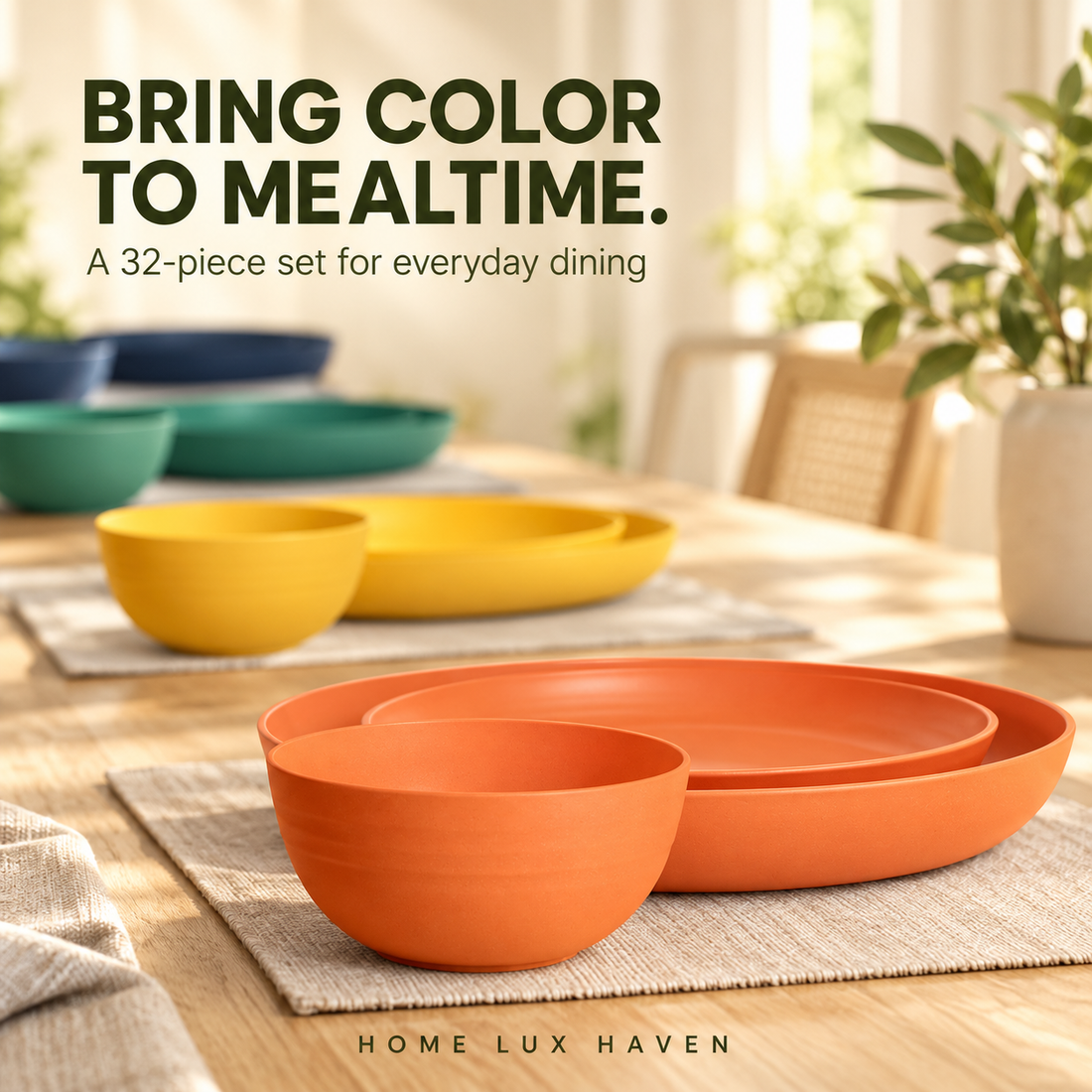 32-Piece Unbreakable Wheat Straw Dinnerware Set, Service for 8 - advertising image 01