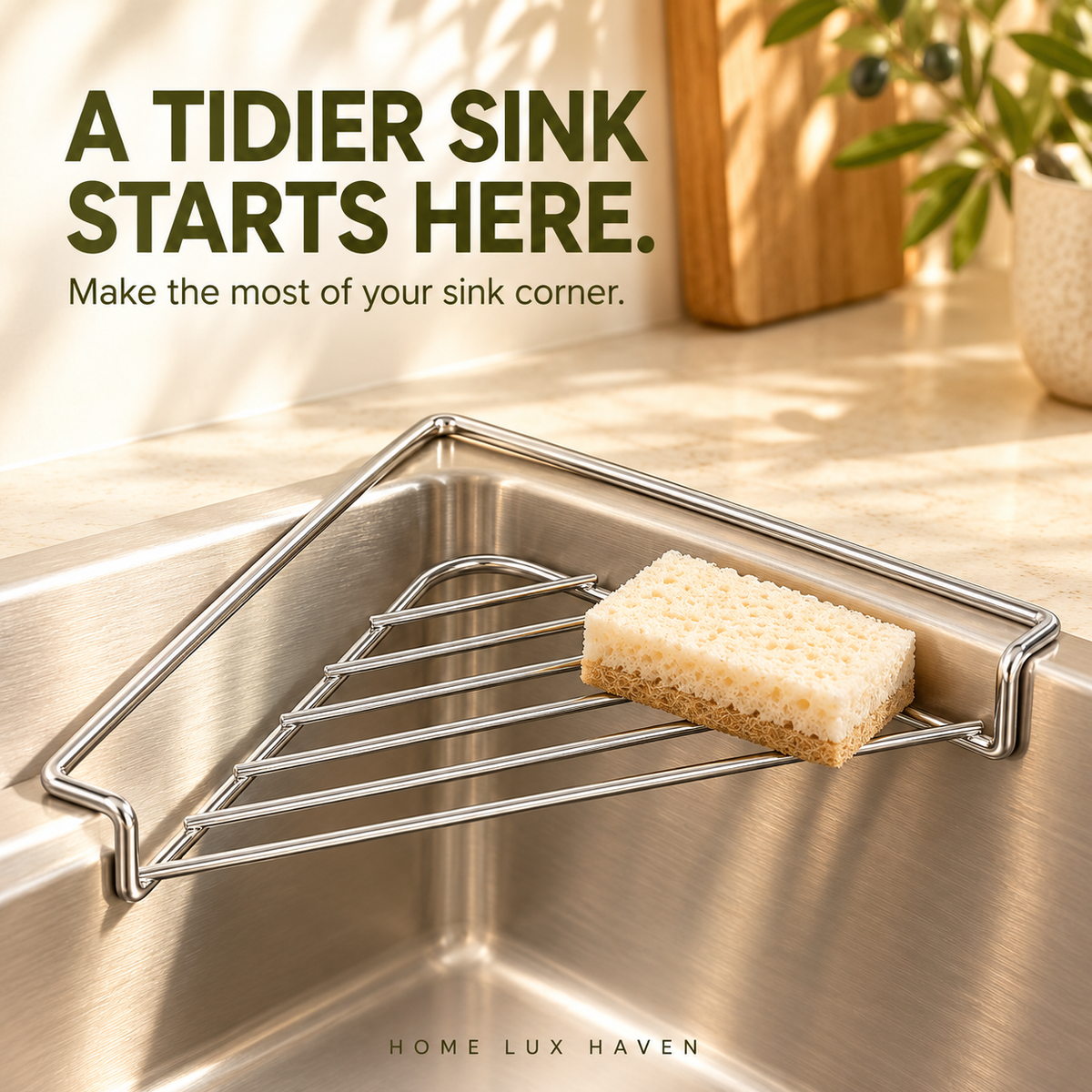 Stainless Steel Sink Corner Rack for Sponges & Brushes - advertising image 01