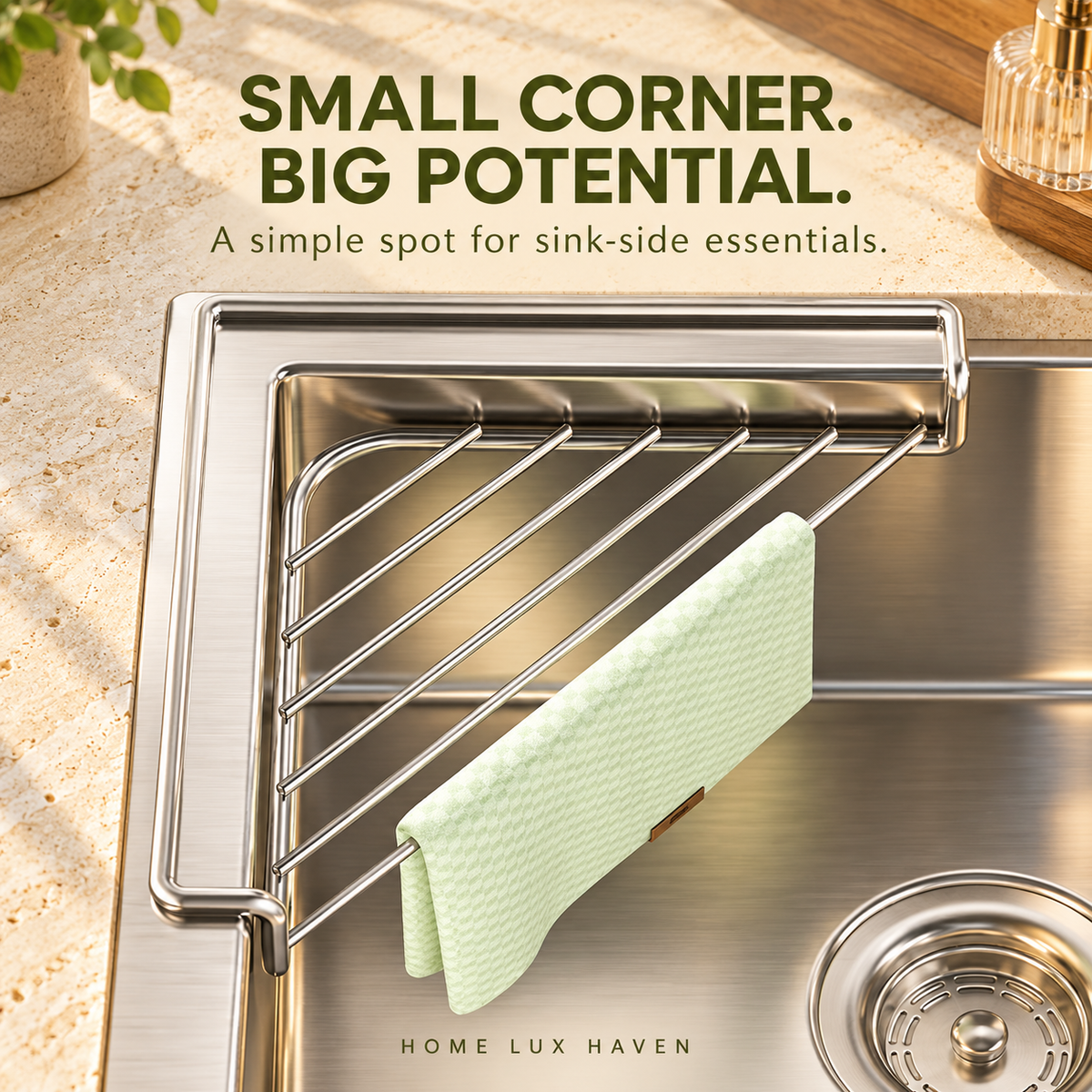 Stainless Steel Sink Corner Rack for Sponges & Brushes - advertising image 02