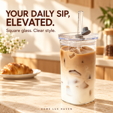 Square Glass Iced Coffee Cup with Lid & Straw - advertising image 01