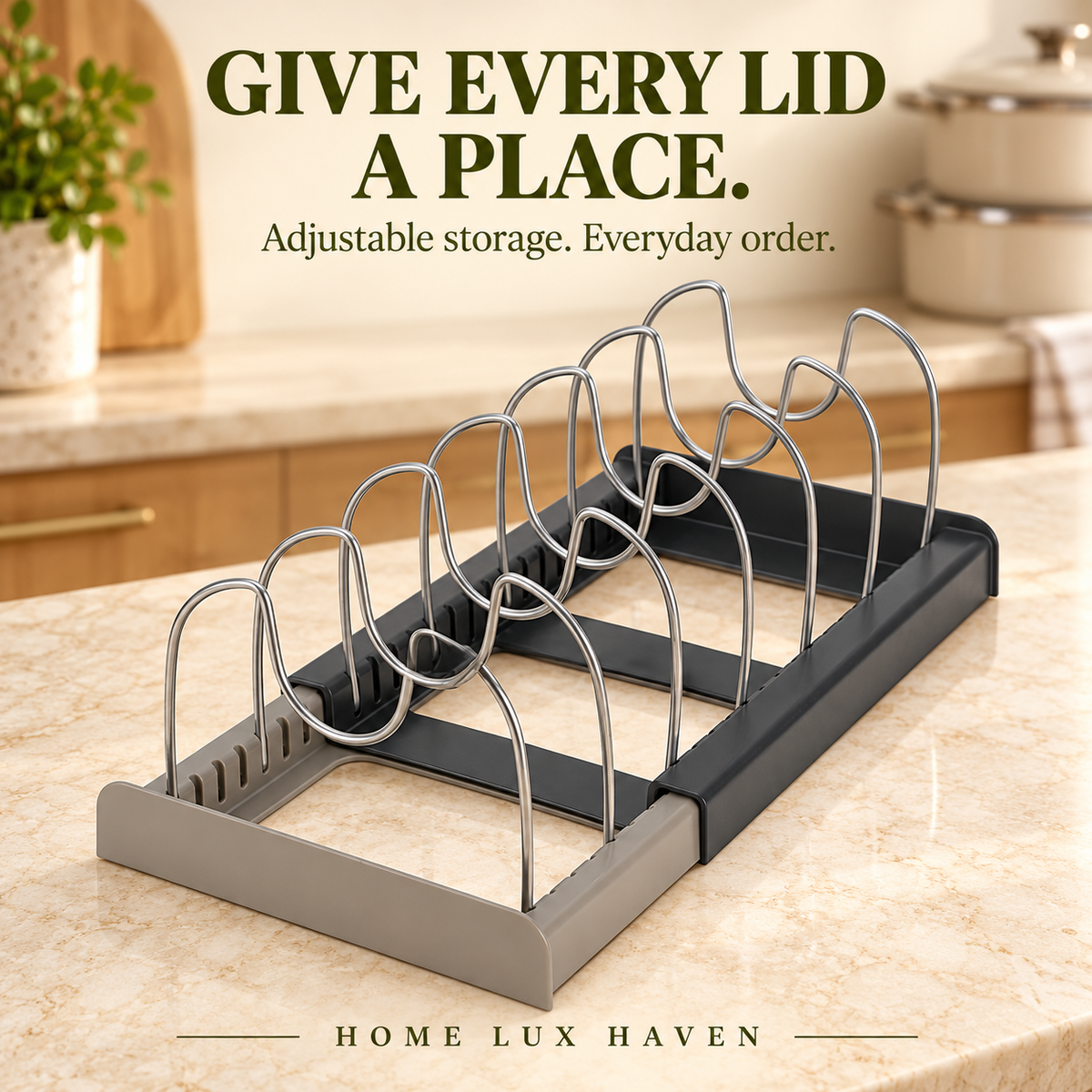 Telescopic Pot Lid & Pan Organizer Rack (7 Dividers) - advertising image 01