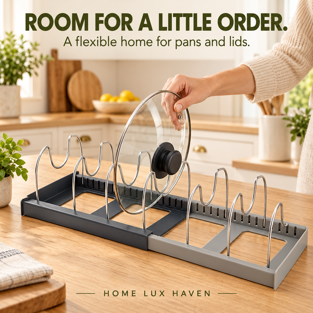 Telescopic Pot Lid & Pan Organizer Rack (7 Dividers) - advertising image 01