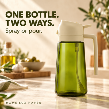 2-in-1 Glass Olive Oil Sprayer & Pourer Bottle (470 ml) - advertising image 01