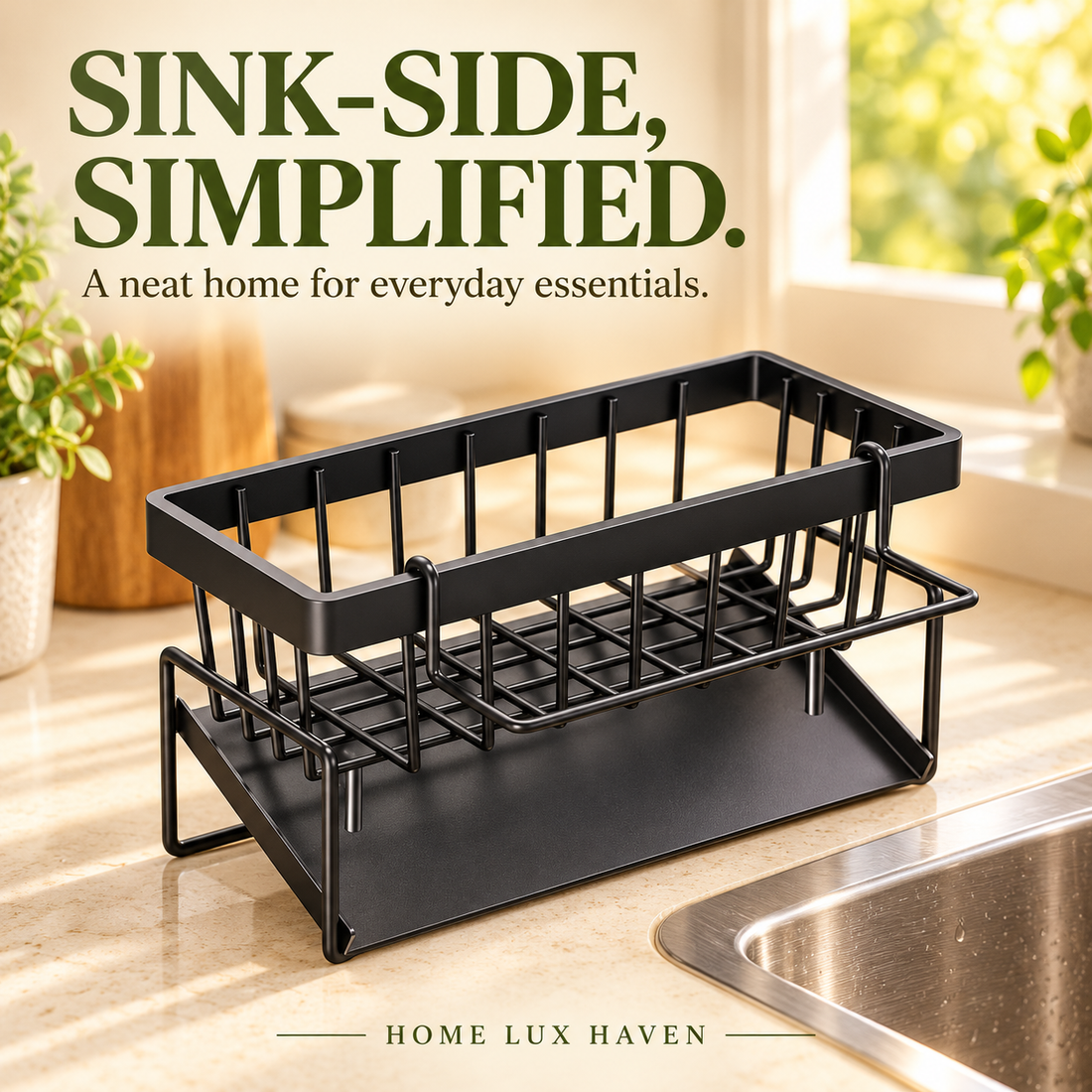 Self-Draining Sink Caddy with Sponge, Brush & Towel Holder - advertising image 01
