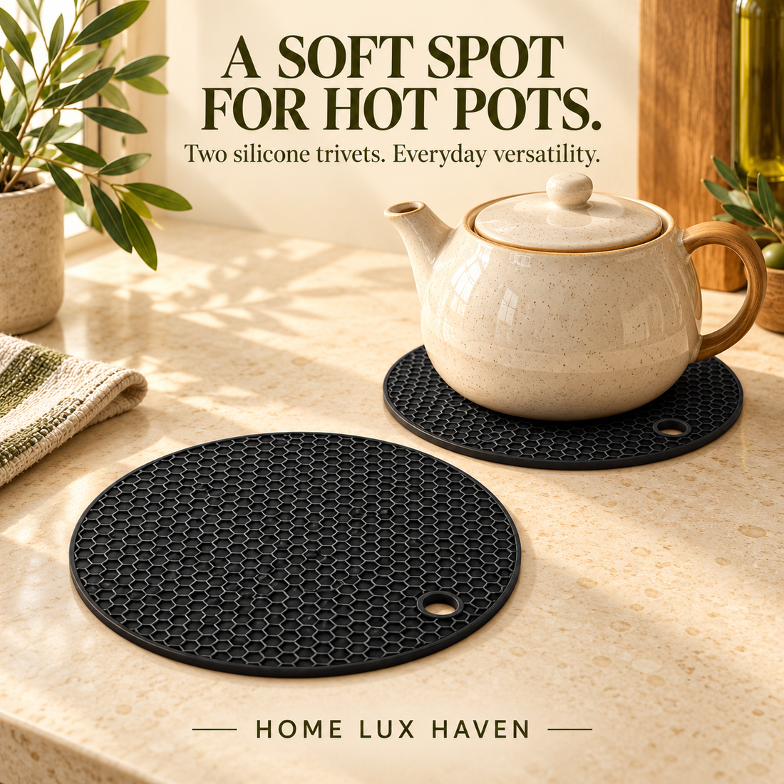 Silicone Honeycomb Trivet Mats, 2-Pack (7 in) - advertising image 01