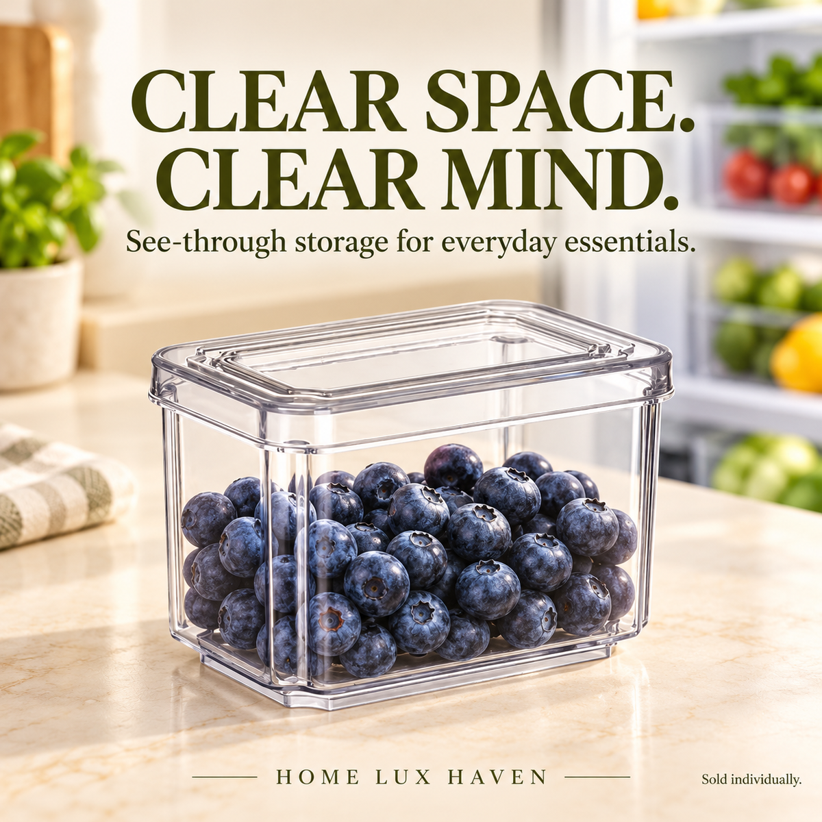 Clear Stackable Fridge Organizer Bin with Lid (Sold Individually) - advertising image 01
