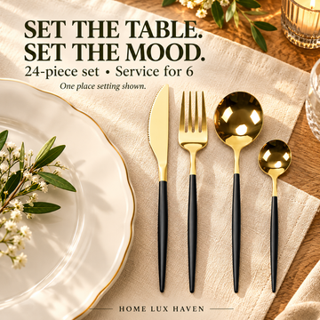 24-Piece Black & Gold Flatware Set (Service for 6) - advertising image 01