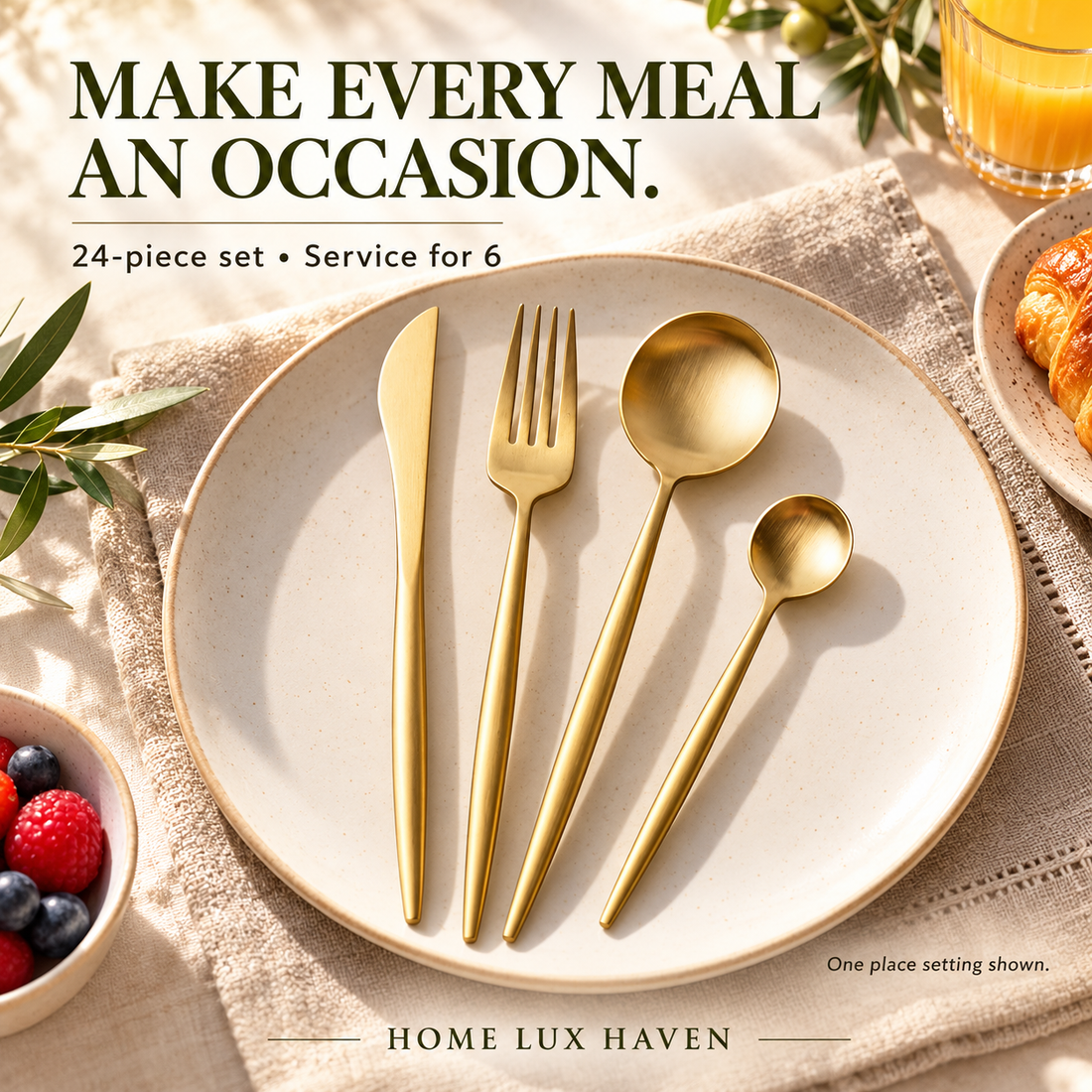 24-Piece Black & Gold Flatware Set (Service for 6) - advertising image 01