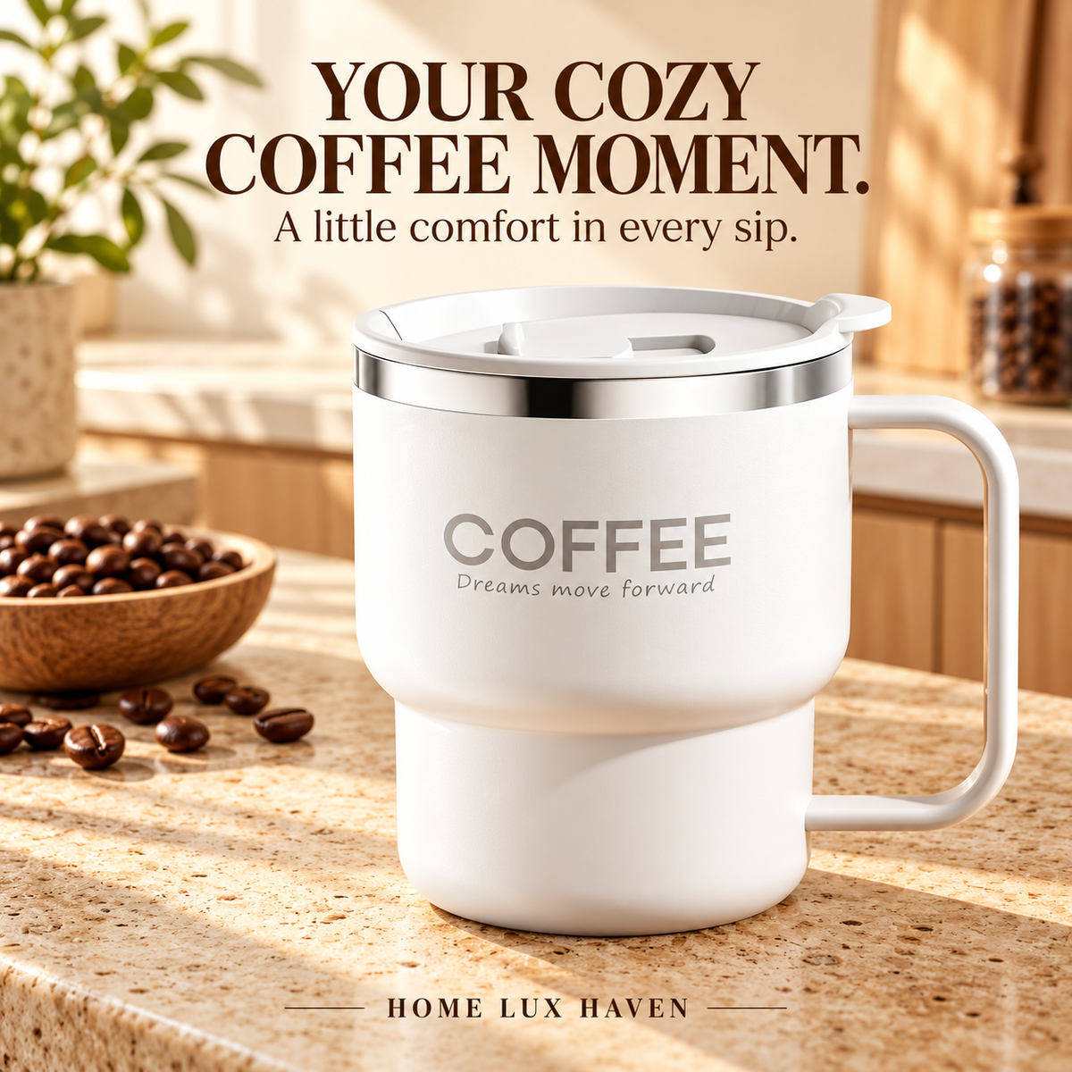 Insulated Stainless Steel Coffee Mug with Lid & Handle (13.5oz) - advertising image 01
