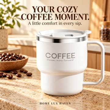Insulated Stainless Steel Coffee Mug with Lid & Handle (13.5oz) - advertising image 01