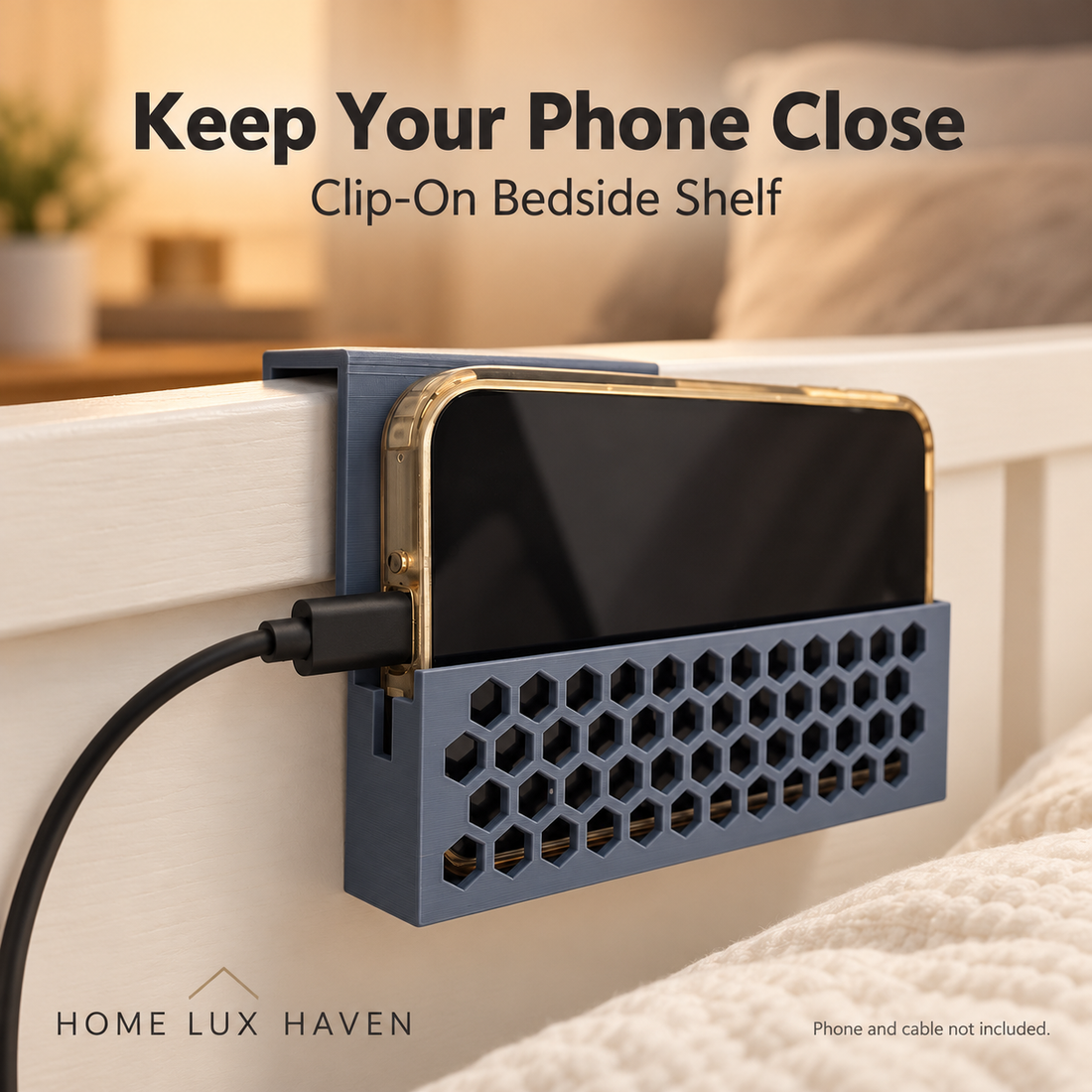 No-Drill Clip-On Bedside Phone Shelf - advertising image 01