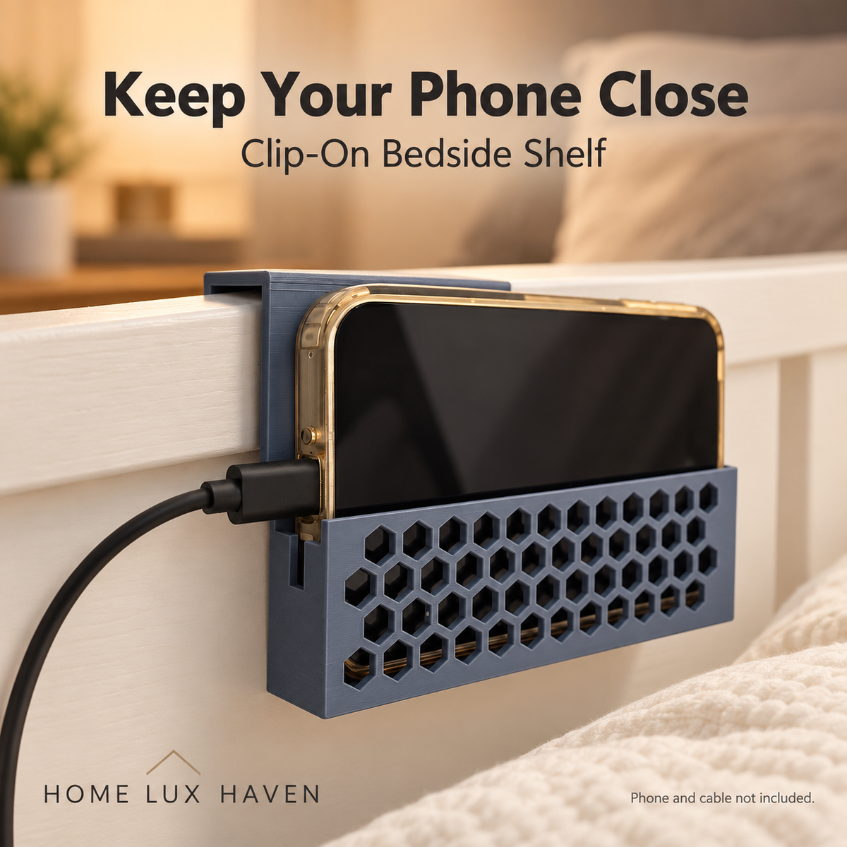 No-Drill Clip-On Bedside Phone Shelf - advertising image 02