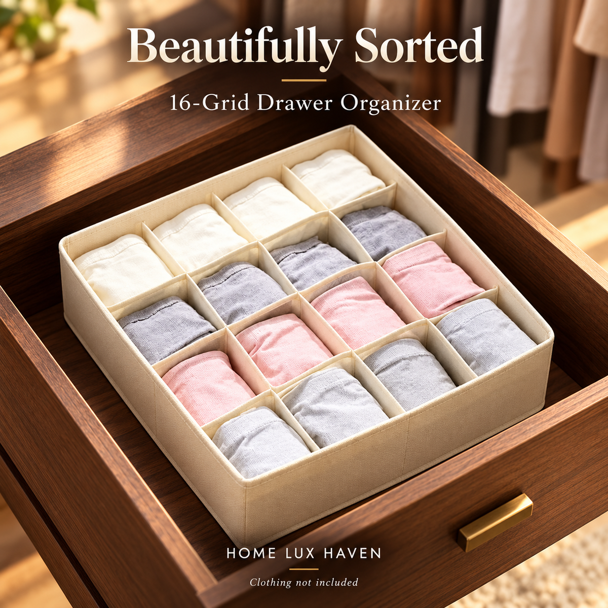 Foldable Fabric Drawer Organizer with Divider Grids - advertising image 02