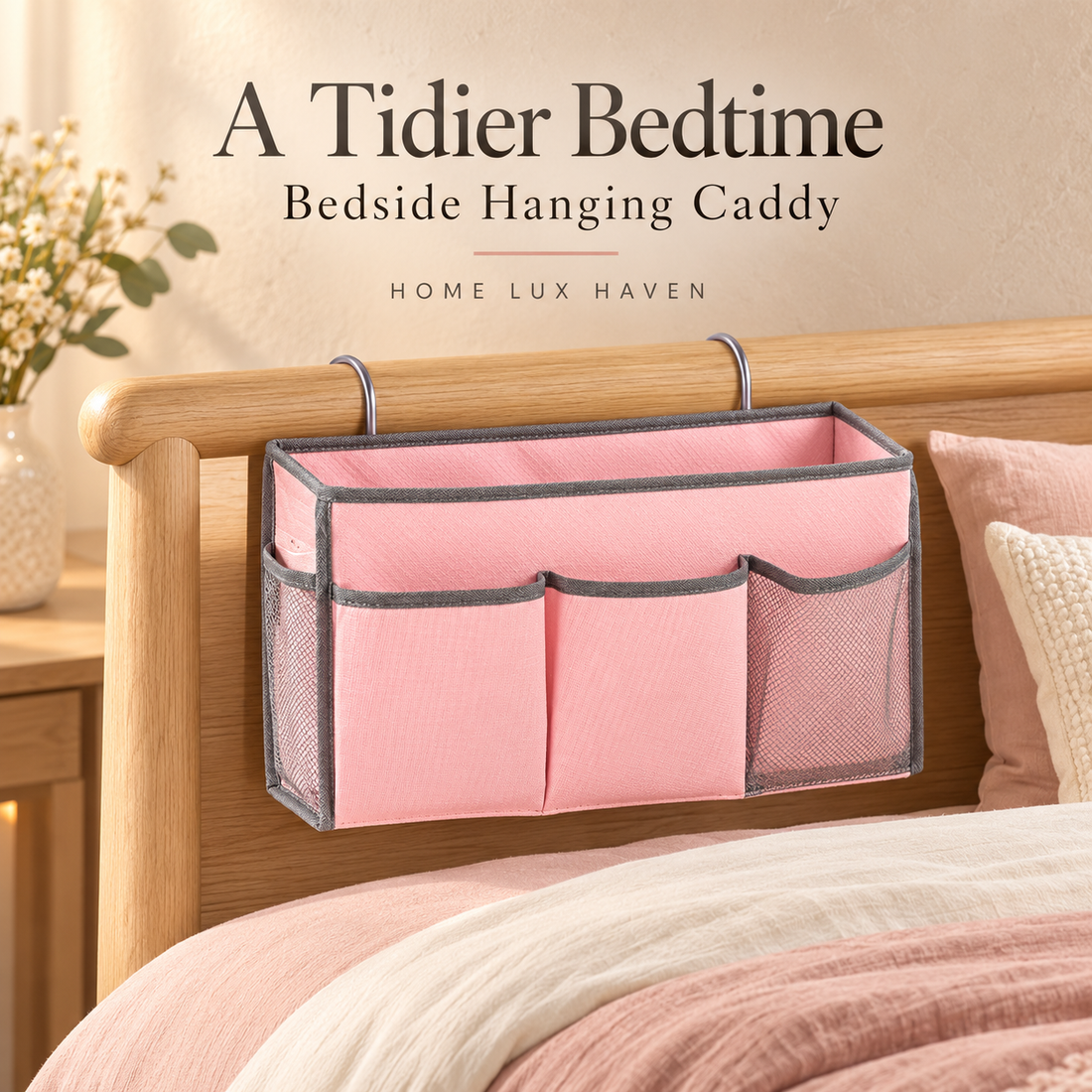 Bedside Hanging Caddy Organizer with Hooks - advertising image 01
