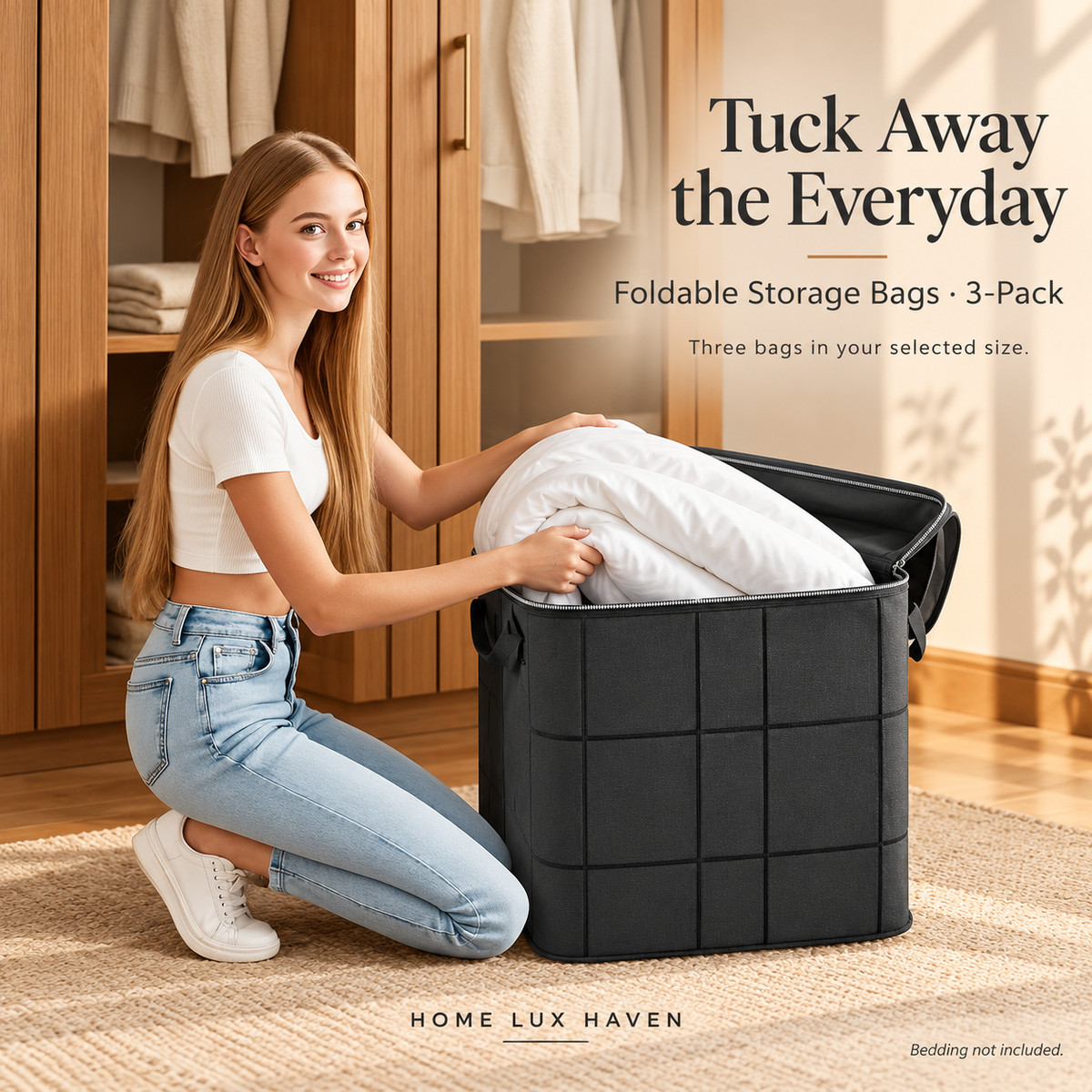 Large Foldable Clothes & Comforter Storage Bags (3-Pack) - advertising image 02