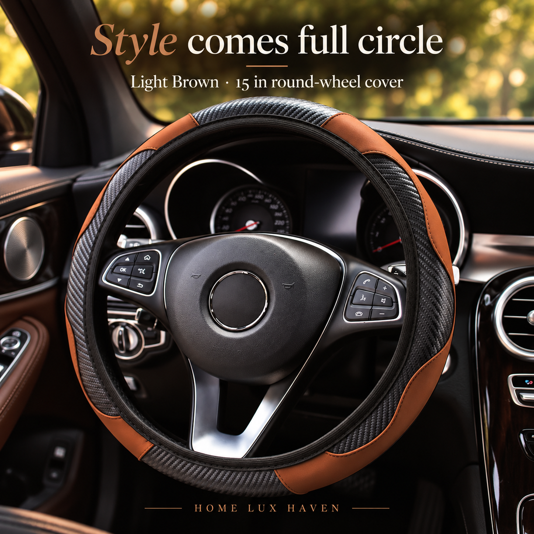 Carbon Fiber Texture Leather Steering Wheel Cover - Universal 15" - advertising image 01