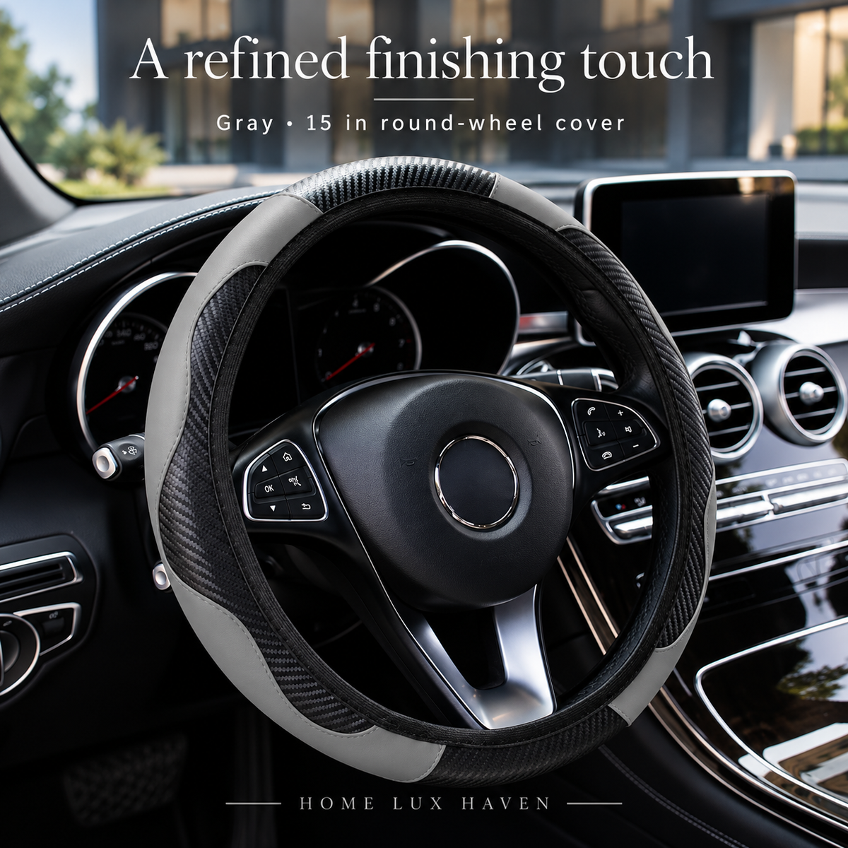 Carbon Fiber Texture Leather Steering Wheel Cover - Universal 15" - advertising image 02
