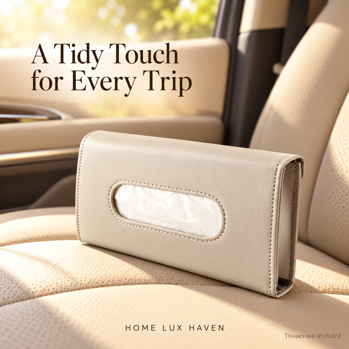 Leather Sun Visor Tissue Holder - Beige - advertising image 01