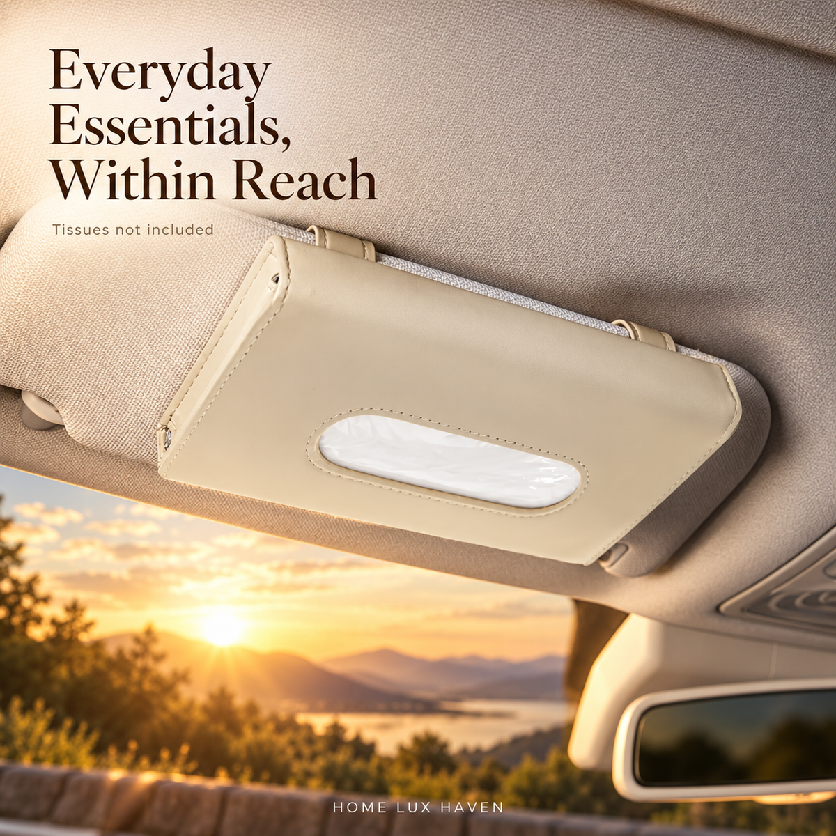 Leather Sun Visor Tissue Holder - Beige - advertising image 02