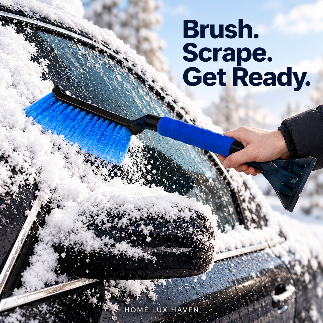 2-in-1 Snow Brush & Ice Scraper with Foam Grip - Blue - advertising image 01