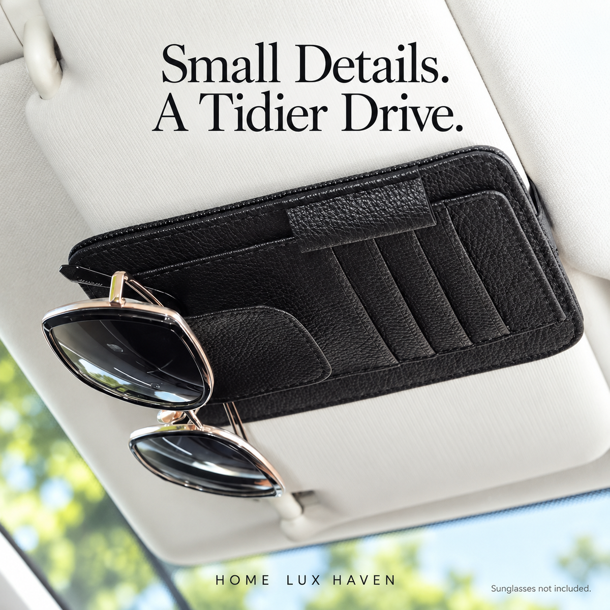 Leather Sun Visor Organizer - Card, Pen & Sunglasses Holder - advertising image 02