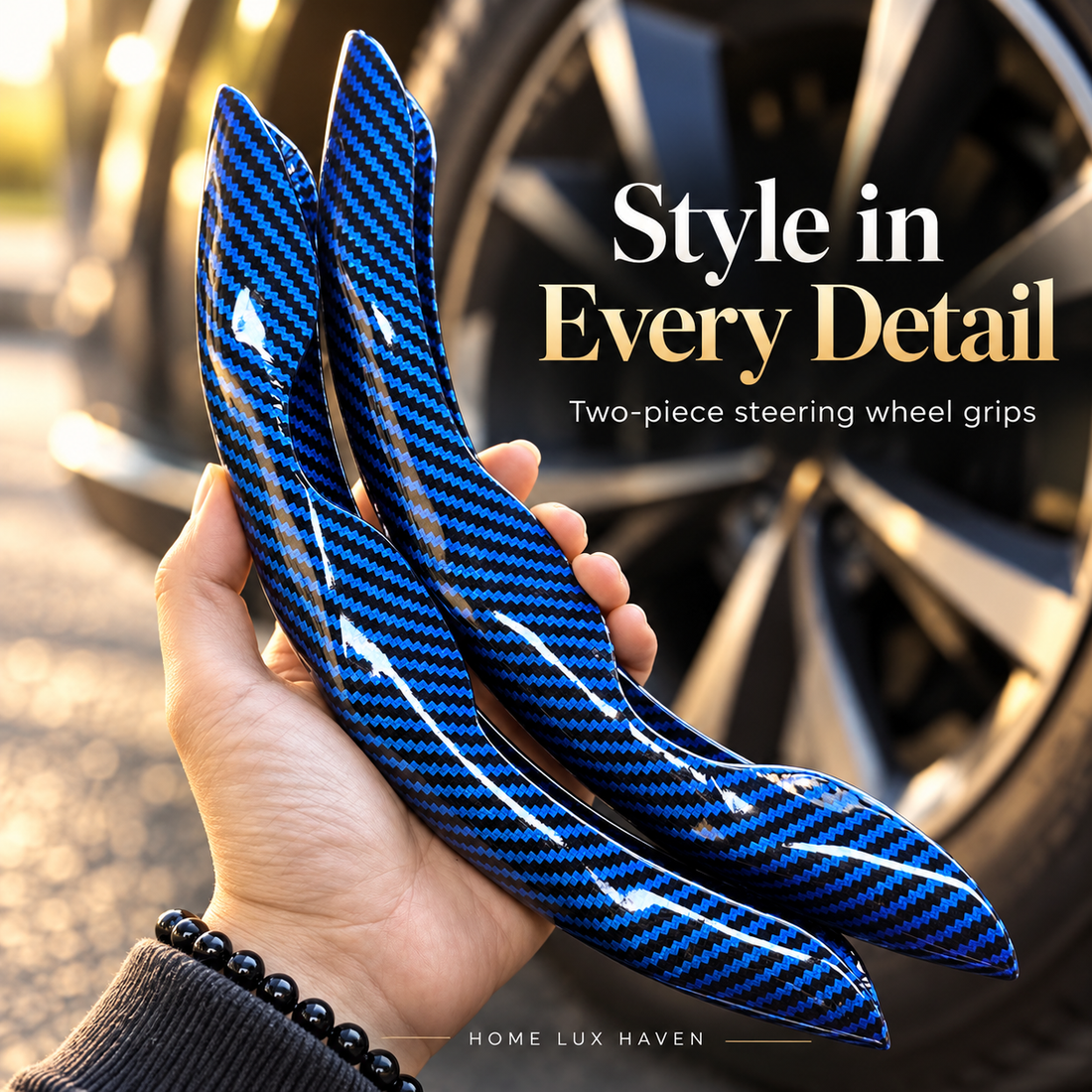 2-Piece Steering Wheel Grip Covers - Universal Fit - advertising image 01