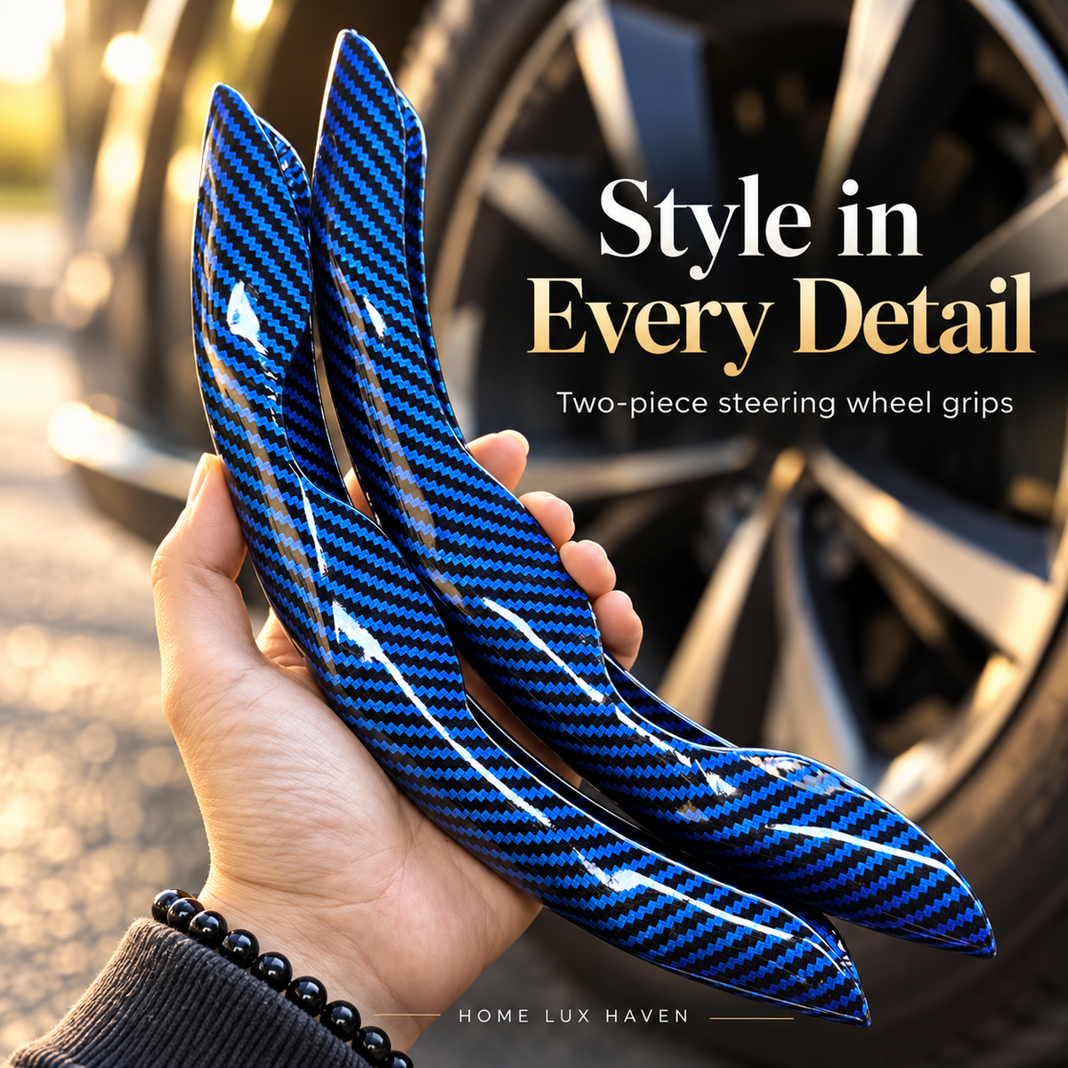 2-Piece Steering Wheel Grip Covers - Universal Fit - advertising image 02