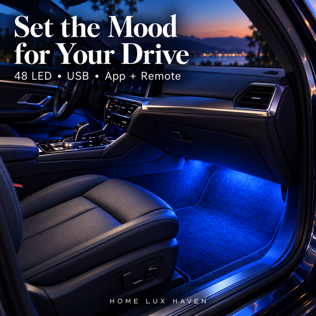 RGB Footwell Ambient Light Kit, 4 Strips with App & Remote (USB or 12V) - advertising image 01