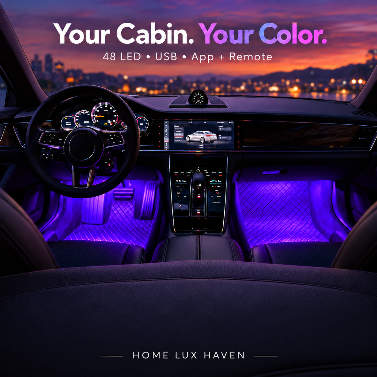 RGB Footwell Ambient Light Kit, 4 Strips with App & Remote (USB or 12V) - advertising image 02