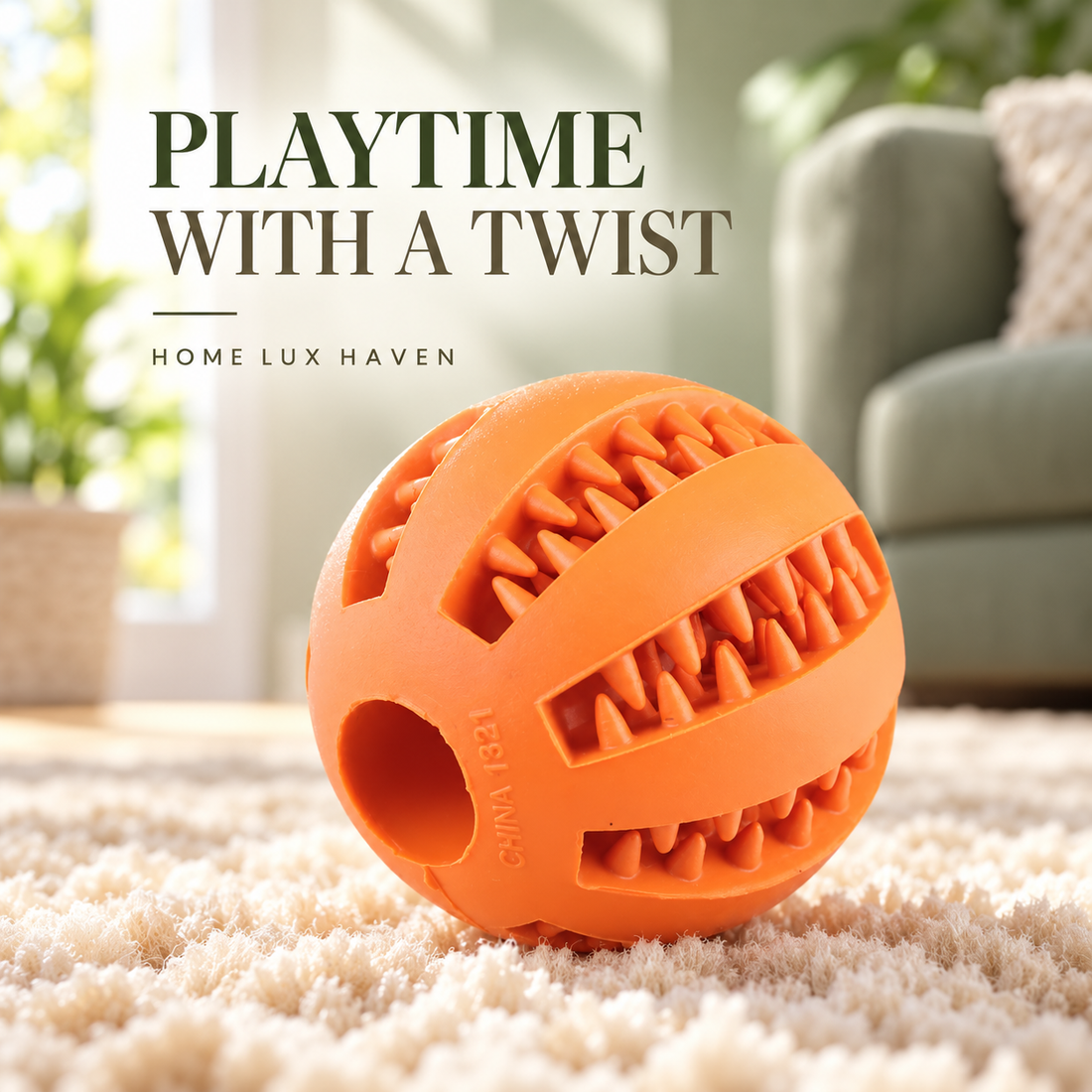 Treat Dispensing Dog Ball – Bite-Resistant Rubber Puzzle Toy - advertising image 01