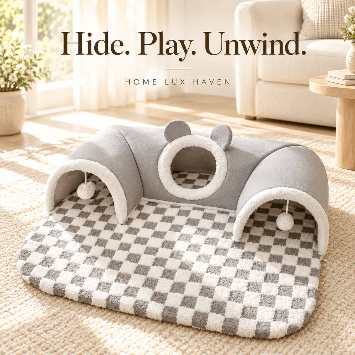 Hide-and-Seek Cat Tunnel Bed - advertising image 01