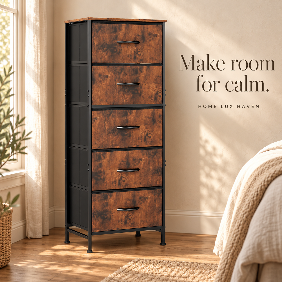 Modern 5-Drawer Fabric Dresser with Steel Frame - advertising image 01