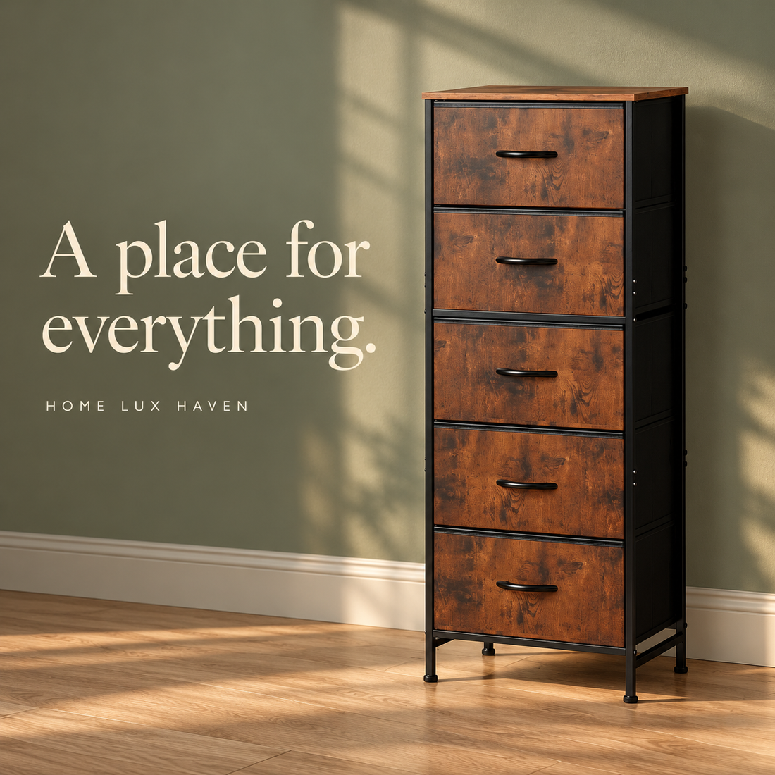 Modern 5-Drawer Fabric Dresser with Steel Frame - advertising image 01
