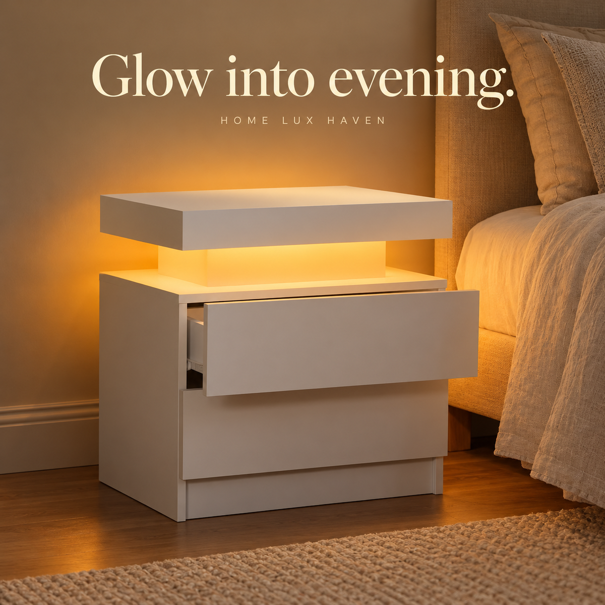Modern LED Nightstand with 2 Drawers – RGB Bedside Table - advertising image 01