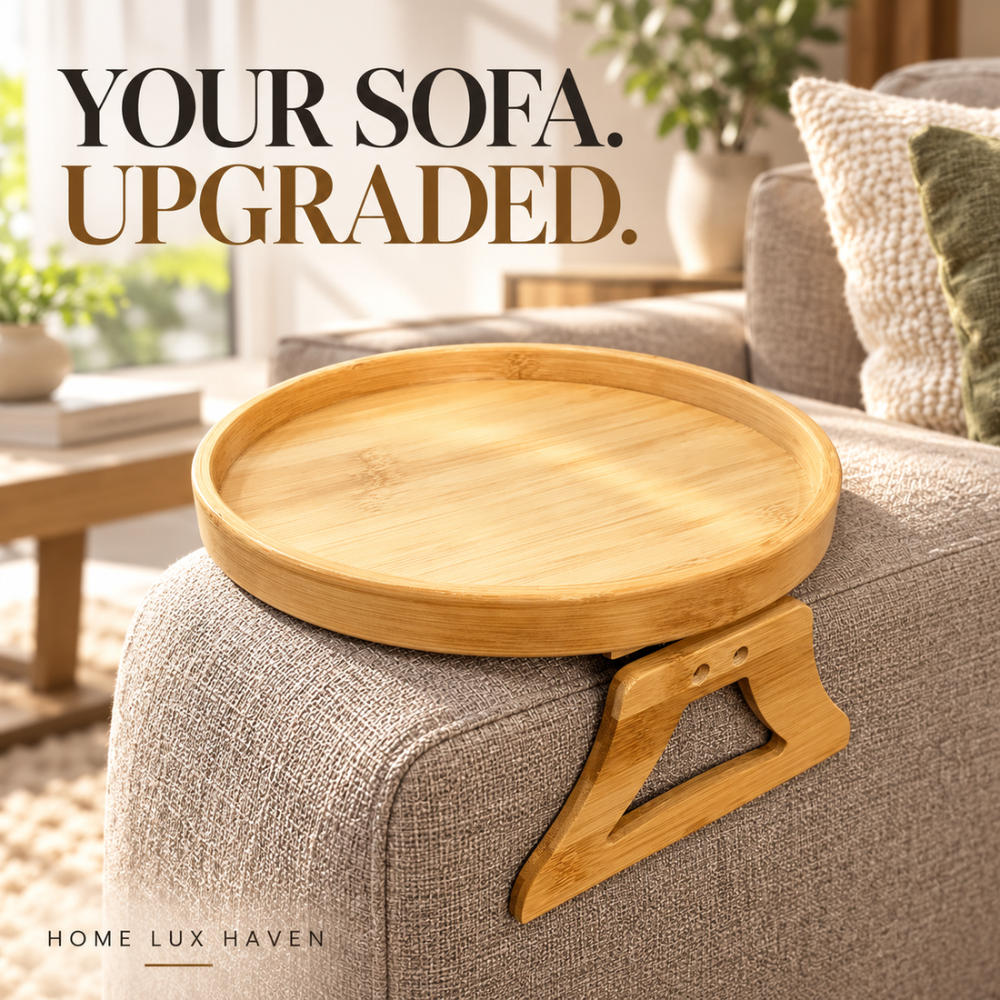 Wooden Sofa Armrest Tray – Clip-On Side Table - advertising image 01